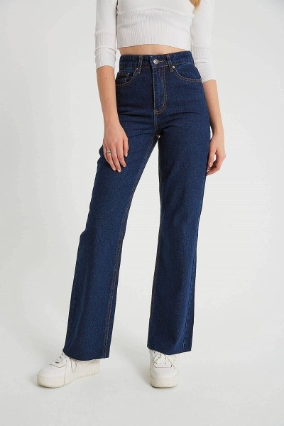 90 s Koyu Mavi Likralı Süper Yüksek Bel Salaş Jeans Palazzo Pantolon. (süper Yüksek) Wide Leg
