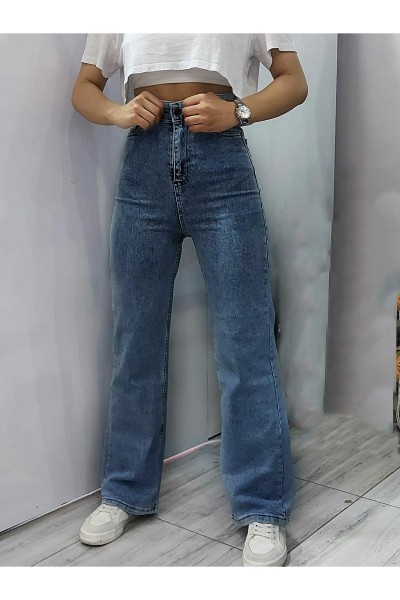 Anna 90 s Mavi Likralı Süper Yüksek Bel Salaş Jeans Palazzo Pantolon. (süper Yüksek) Wide Leg
