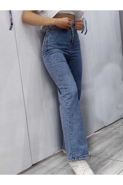 Anna 90 s Mavi Likralı Süper Yüksek Bel Salaş Jeans Palazzo Pantolon. (süper Yüksek) Wide Leg