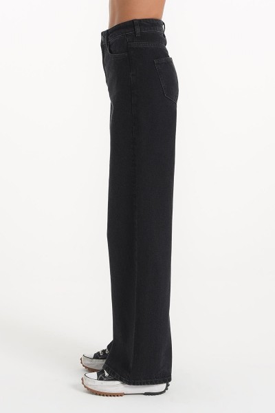 Solmayan Siyah Likralı Süper Yüksek Bel Salaş Jean Palazzo Pantolon. (süper Yüksek.) Wide Leg.
