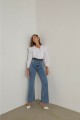 Seren 90 s Kar Yıkama Mavi Likralı Süper Yüksek Bel Salaş Jeans Palazzo Pantolon