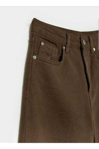 Kahverengi Likralı Süper Yüksek Bel Salaş Jeans Palazzo Pantolon. (süper Yüksek) Wide Leg
