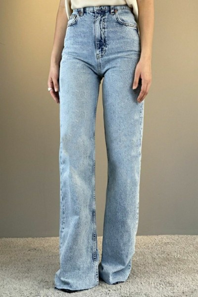 -buz Kar Likralı Süper Yüksek Bel Salaş Jeans Palazzo Pantolon. (süper Yüksek) Wide Leg