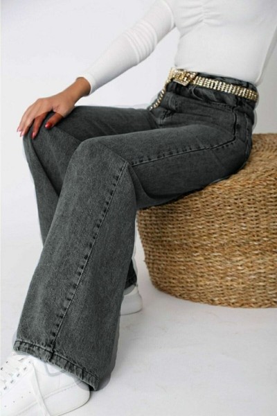 Füme Power Likralı Süper Yüksek Bel Salaş Jeans Palazzo Pantolon