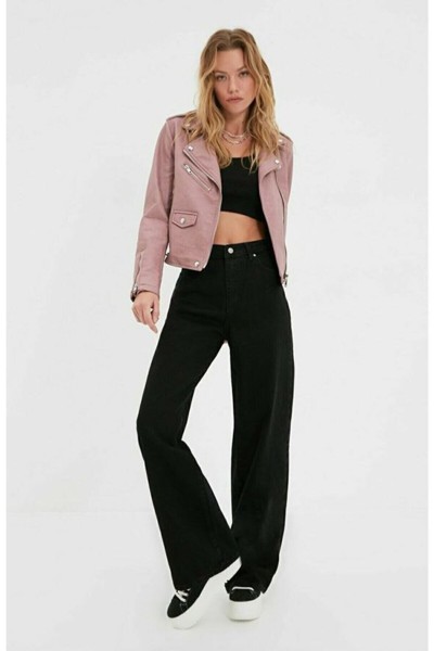Siyah Likralı Süper Yüksek Bel Salaş Jeans Palazzo Pantolon. (süper Yüksek.) Wide Leg.