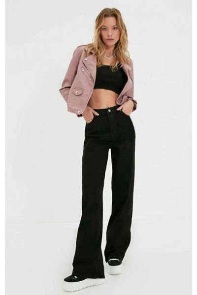 Siyah Likralı Süper Yüksek Bel Salaş Jeans Palazzo Pantolon. (süper Yüksek.) Wide Leg.