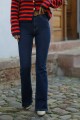 Koyu Mavi Ispanyol Paça Likralı Flare Jeans Kot Pantolon