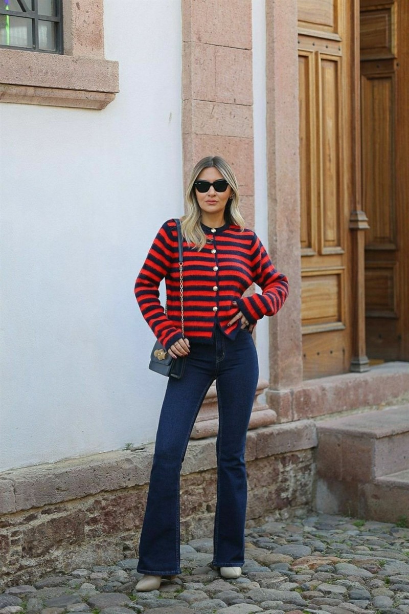 Koyu Mavi Ispanyol Paça Likralı Flare Jeans Kot Pantolon