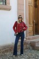 Koyu Mavi Ispanyol Paça Likralı Flare Jeans Kot Pantolon