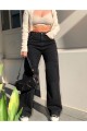 Extra Yüksek A.c.a.i.p S.o.l.m.a.z Siyah Salaş Jeans Palazzo Pantolon (süper Yüksek Solmayan)