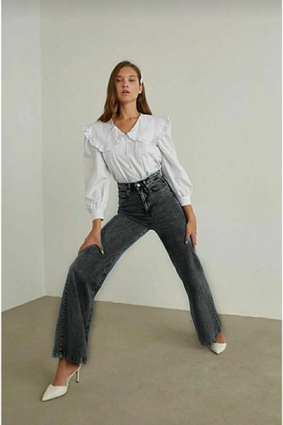 Serenay Cold Chocolate Power Likralı Füme Kar Süper Yüksek Bel Likralı Salaş Paça Denim Kot Pantolon
