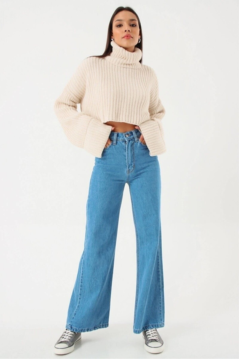 Luiz Likralı 90 s Kadın Mavi Süper Yüksek Bel Salaş Paça Denim Kot Palazzo Pantolon Luiz Likralı 90 s Kadın Mavi Süper Yüksek Bel Salaş Paça Denim Kot Palazzo Pantolon