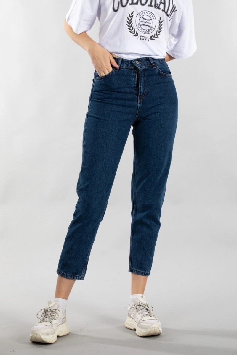 Koyu Mavi More Sustainable Yüksek Bel Mom Jeans