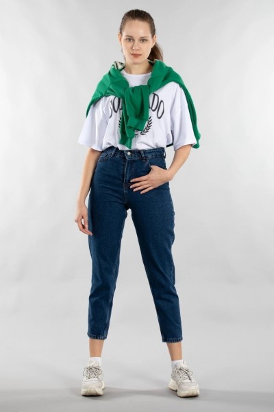 Koyu Mavi More Sustainable Yüksek Bel Mom Jeans