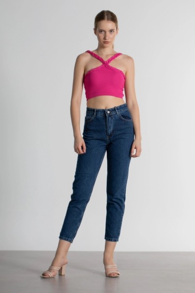 Xmore Koyu Mavi Yüksek Bel Mom Jeans