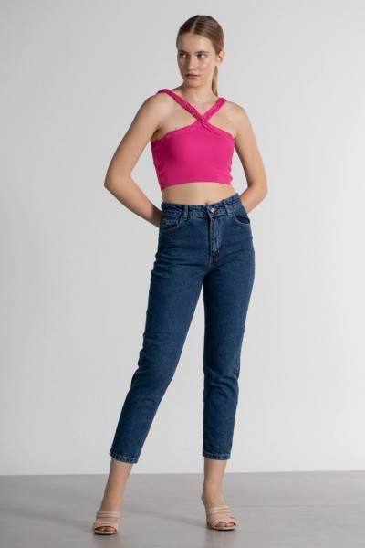 Xmore Koyu Mavi Yüksek Bel Mom Jeans