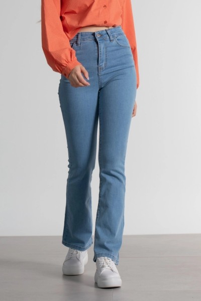 Diqsomania Kadın Buz Mavi Ispanyol Kalıp Ispanyol Paça Yüksek Bel Jean