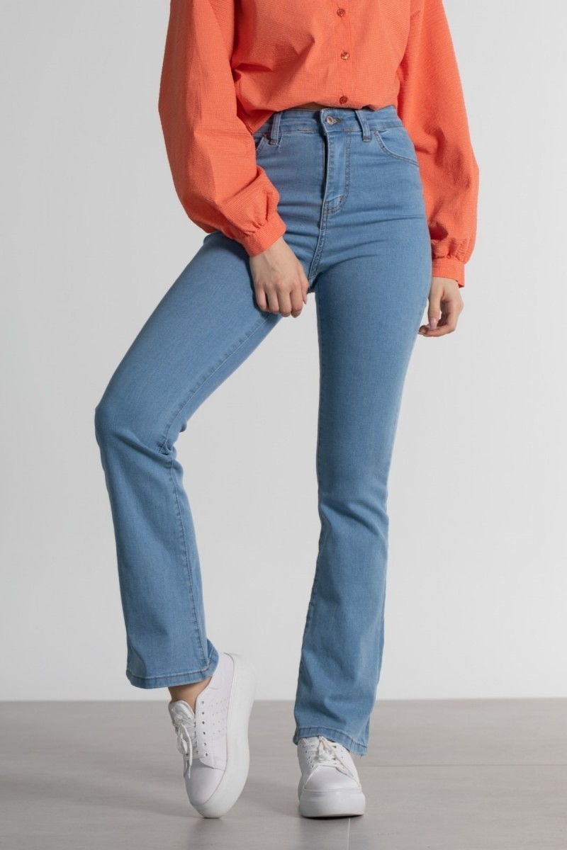 Diqsomania Kadın Buz Mavi Ispanyol Kalıp Ispanyol Paça Yüksek Bel Jean