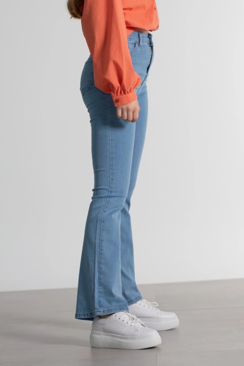 Diqsomania Kadın Buz Mavi Ispanyol Kalıp Ispanyol Paça Yüksek Bel Jean