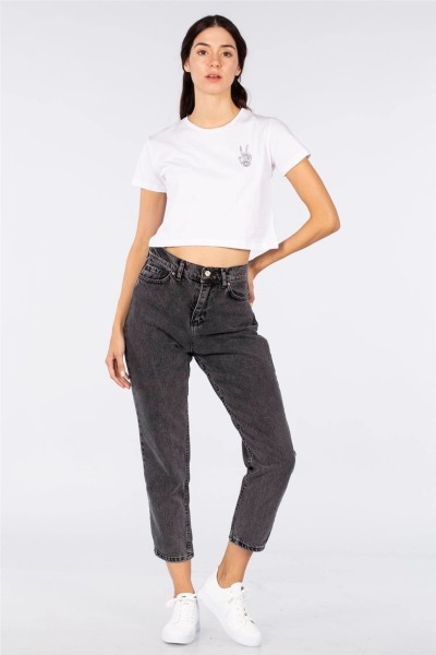 Xmore Füme Yüksek Bel Mom Jeans