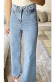Mavi Likralı Süper Yüksek Bel Kot Salaş Paça Jeans Palazzo Pantolon