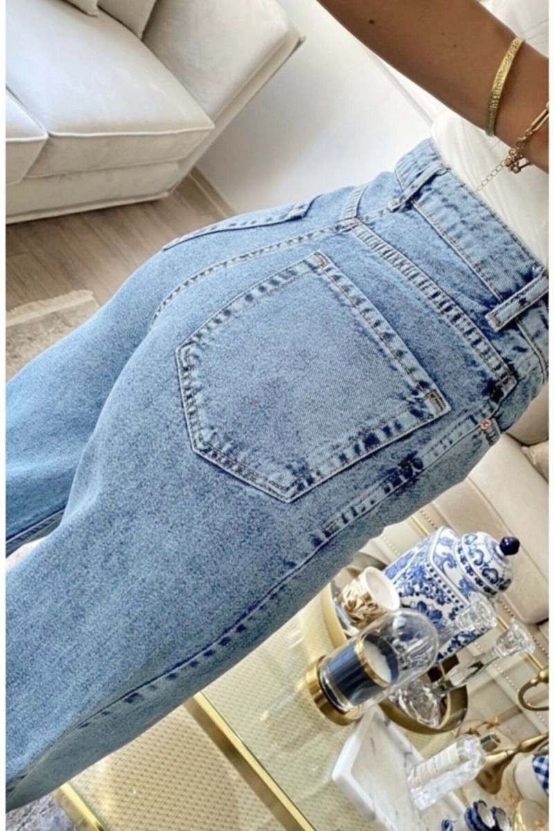 Mavi Likralı Süper Yüksek Bel Kot Salaş Paça Jeans Palazzo Pantolon