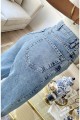 Mavi Likralı Süper Yüksek Bel Kot Salaş Paça Jeans Palazzo Pantolon