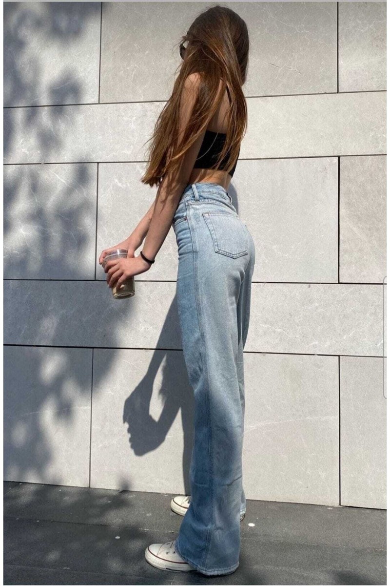 Orta Mavi Rikralı Salaş Yüksek Bel Salaş Paça Denim Kot Pantolon Orta Mavi Rikralı Salaş Yüksek Bel Salaş Paça Denim Kot Pantolon