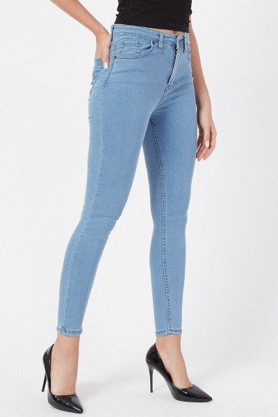 Yüksek Bel Skinny Jeans Açık Mavi Düz (beden Tablomuz Mevcut)