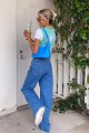 Blue 90 s Orta Koyu Mavi Likralı Süper Extra Yüksek Bel Palazzo Salaş Jean Pantolon