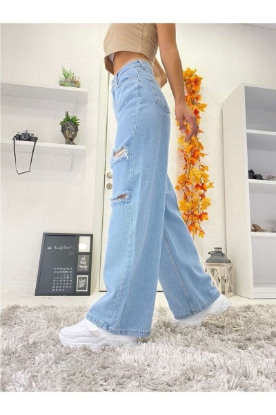Mavi Power Likralı Süper Yüksek Bel Salaş Jeans Palazzo Pantolon