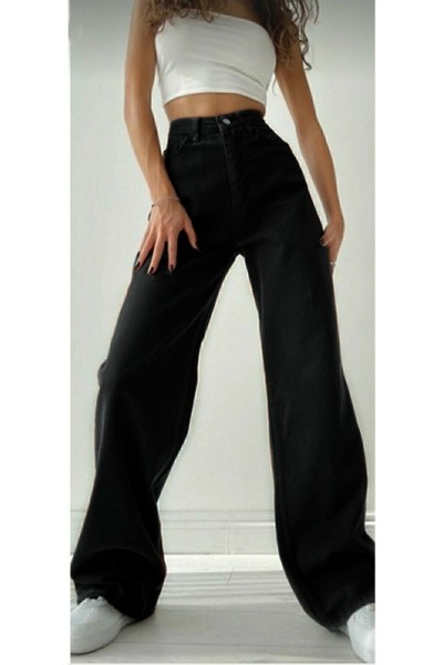 Rose Extra Yüksek A.c.a.i.p S.o.l.m.a.z Siyah Salaş Jeans Palazzo Pantolon (süper Yüksek Solmayan)