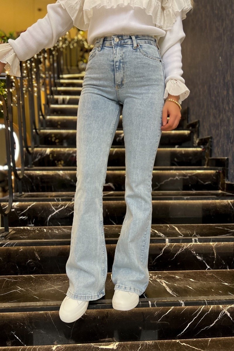 Miya Ispanyol Mavi Kar Yıkama Ispanyol Paça Kot Pantolon Yüksek Bel Jeans Toparlayıcı( Extra Rahat)