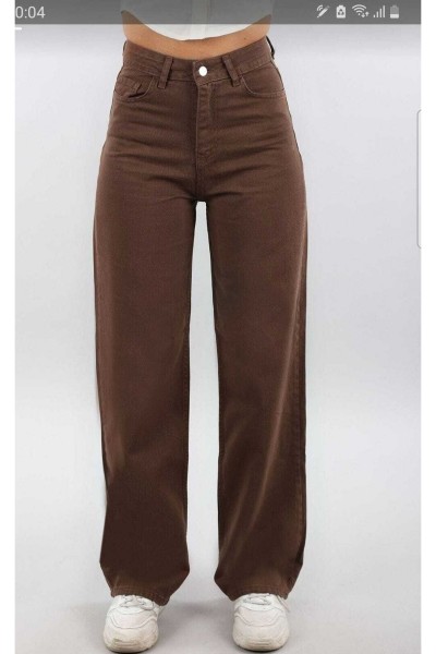 Kahverengi Likralı Süper Yüksek Bel Salaş Jeans Palazzo Pantolon. (süper Yüksek) Wide Leg