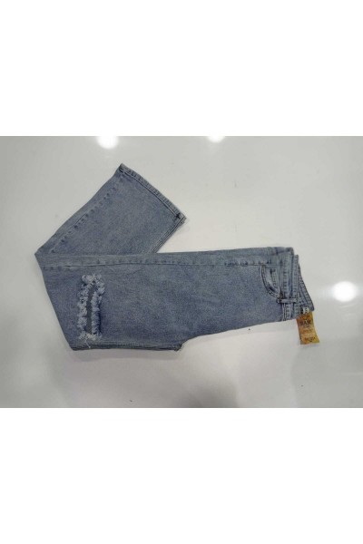 Yırtık S.o.l.m.a.z Mavi Kar Yıkama Süper Yüksek Bel Salaş Jean Pantolon. (süper Yüksek) Wide Leg