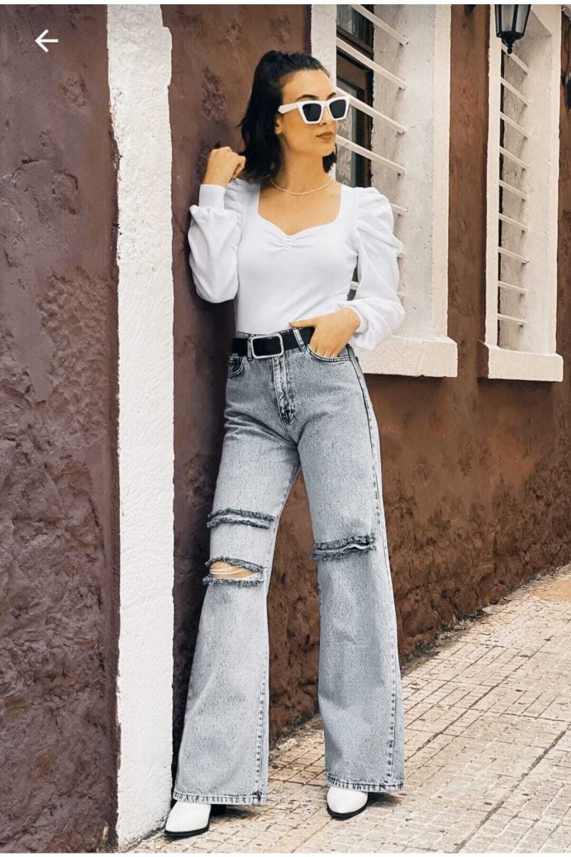 Yırtık S.o.l.m.a.z Mavi Kar Yıkama Süper Yüksek Bel Salaş Jean Pantolon. (süper Yüksek) Wide Leg Yırtık S.o.l.m.a.z Mavi Kar Yıkama Süper Yüksek Bel Salaş Jean Pantolon. (süper Yüksek) Wide Leg