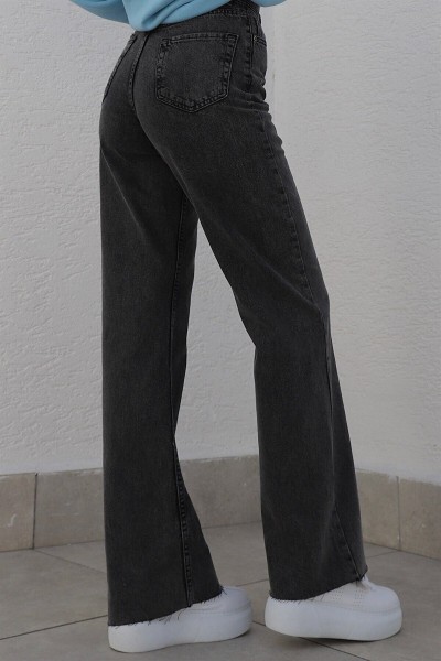 Extra Yüksek A.c.a.i.p S.o.l.m.a.z Siyah Salaş Jeans Palazzo Pantolon (süper Yüksek Solmayan)