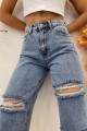 Yırtık S.o.l.m.a.z Mavi Likralı Süper Yüksek Bel Salaş Jean Pantolon. (süper Yüksek) Wide Leg Yırtık S.o.l.m.a.z Mavi Likralı Süper Yüksek Bel Salaş Jean Pantolon. (süper Yüksek) Wide Leg