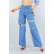 Maria Extra Süper Yüksek Açık Mavi Salaş Yırtık Jean Pantolon ( Solmayan) Wide Leg Drslspaca 2