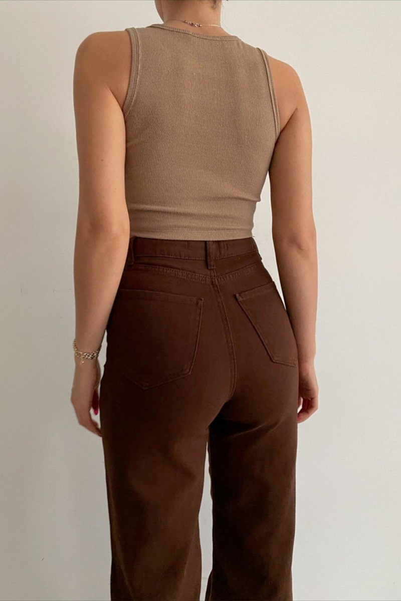 Kahverengi Likralı Süper Yüksek Bel Salaş Jeans Palazzo Pantolon. (süper Yüksek) Wide Leg Kahverengi Likralı Süper Yüksek Bel Salaş Jeans Palazzo Pantolon. (süper Yüksek) Wide Leg