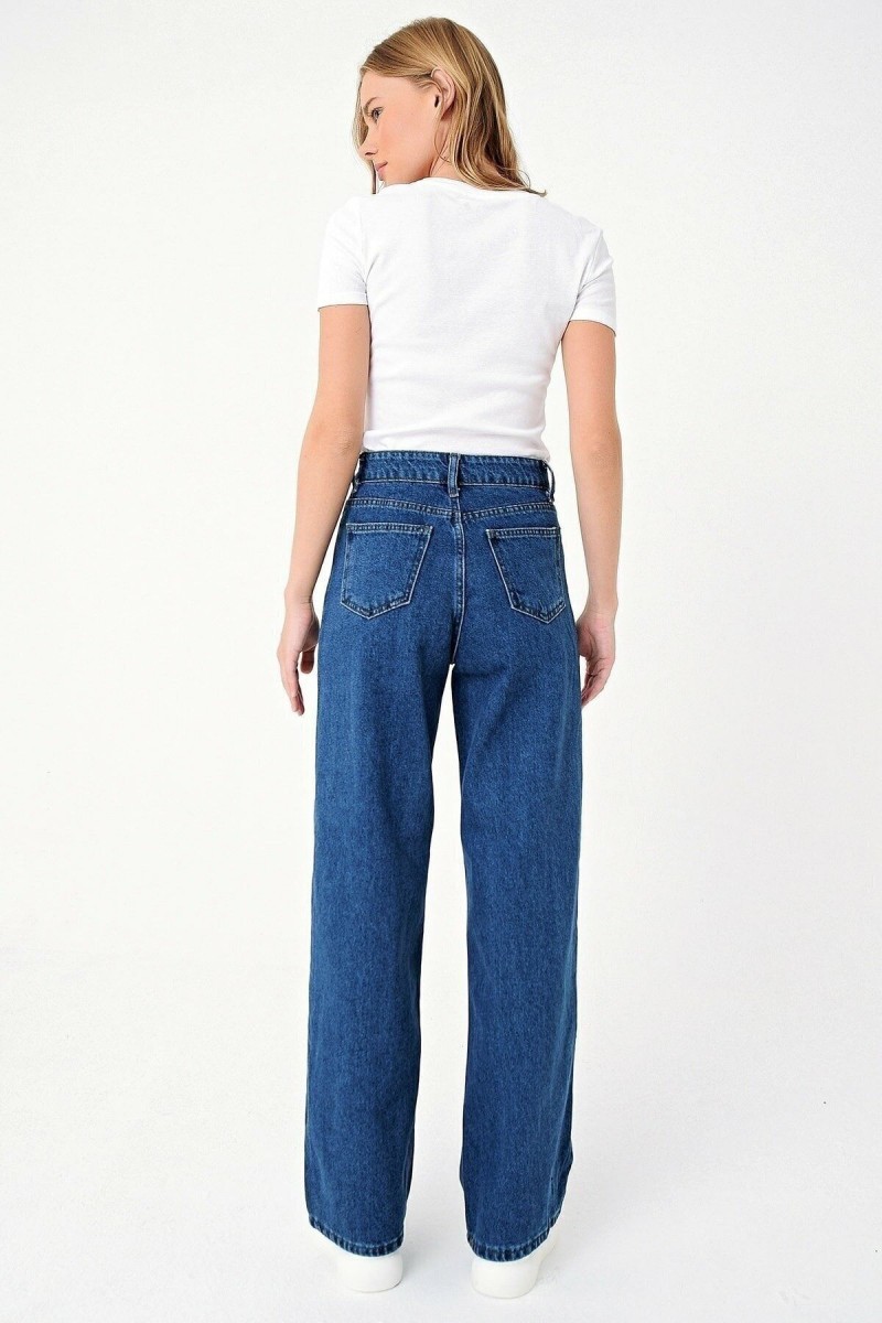 Koyu Mavi Likralı Süper Yüksek Bel Salaş Jeans Palazzo Pantolon. (süper Yüksek) Wide Leg Koyu Mavi Likralı Süper Yüksek Bel Salaş Jeans Palazzo Pantolon. (süper Yüksek) Wide Leg