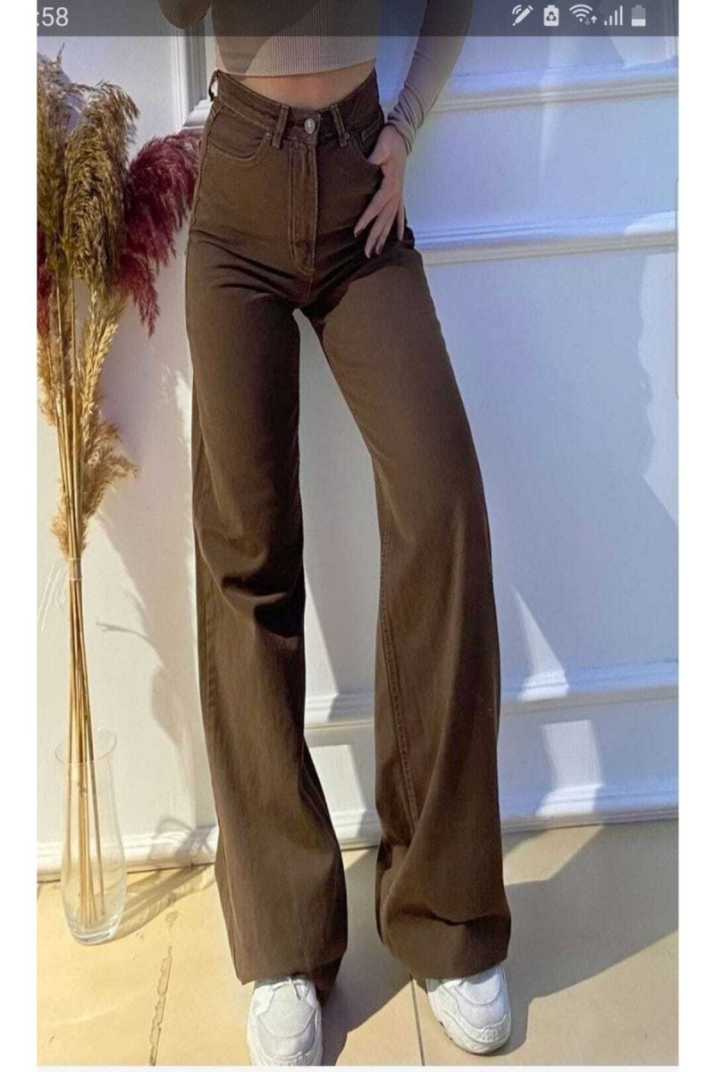 Kahverengi Likralı Süper Yüksek Bel Salaş Jeans Palazzo Pantolon. (süper Yüksek) Wide Leg Kahverengi Likralı Süper Yüksek Bel Salaş Jeans Palazzo Pantolon. (süper Yüksek) Wide Leg
