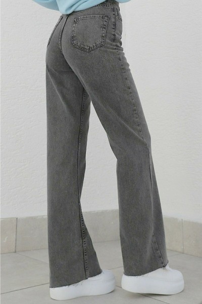 Kül Gri Füme Power Likralı Süper Yüksek Bel Salaş Jeans Palazzo Pantolon