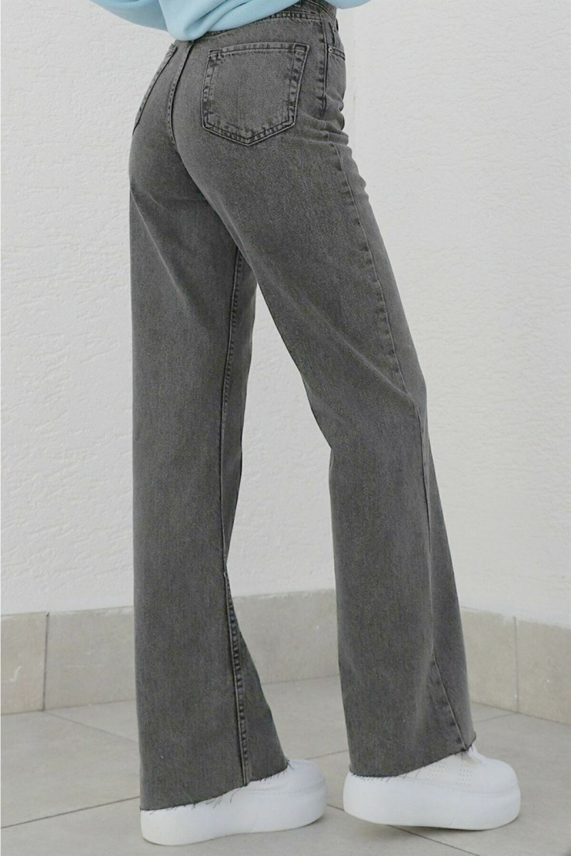Kül Gri Füme Power Likralı Süper Yüksek Bel Salaş Jeans Palazzo Pantolon