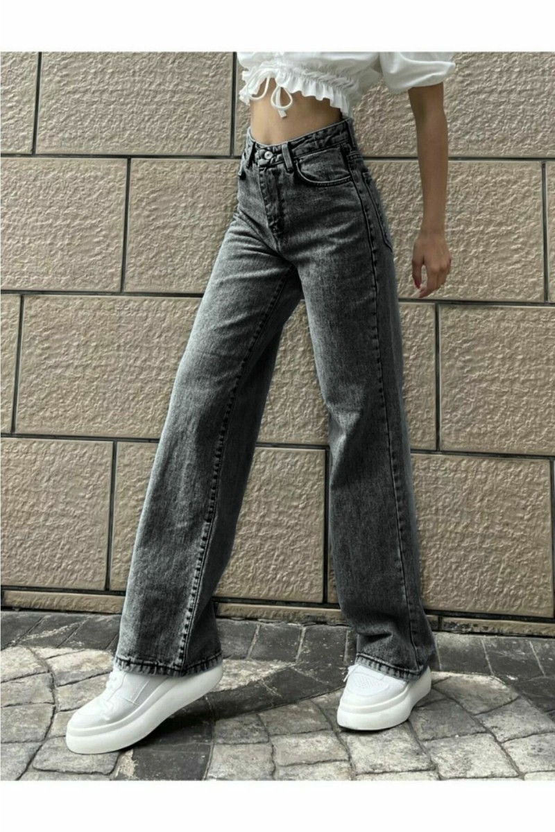Füme Power Likralı Süper Yüksek Bel Salaş Jeans Palazzo Pantolon