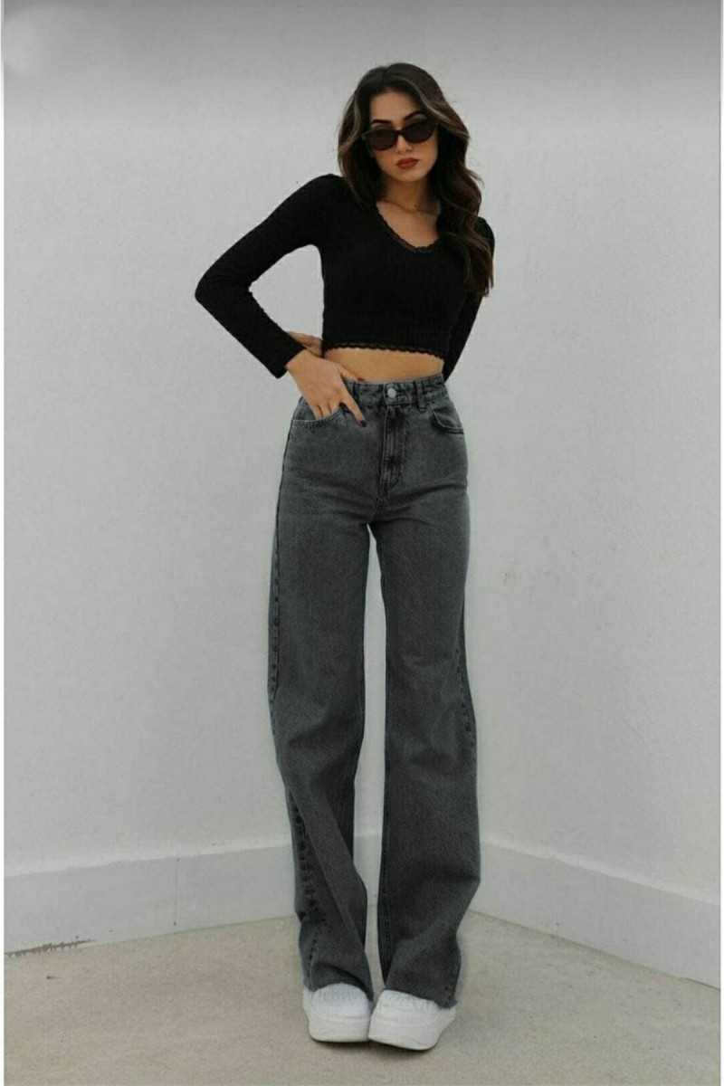Füme Likralı Süper Yüksek Bel Salaş Jean Pantolon. (süper Yüksek.) Wide Leg. Füme Likralı Süper Yüksek Bel Salaş Jean Pantolon. (süper Yüksek.) Wide Leg.