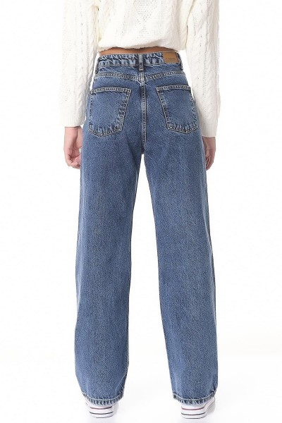 Koyu Mavi Likralı Süper Yüksek Bel Salaş Jeans Palazzo Pantolon. (süper Yüksek) Wide Leg