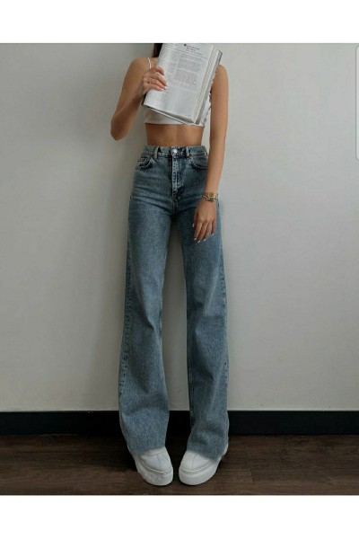 Fashion Nova Likralı Salaş Kadın Orta Kar Mavi Süper Yüksek Bel Salaş Paça Denim Kot Pantolon