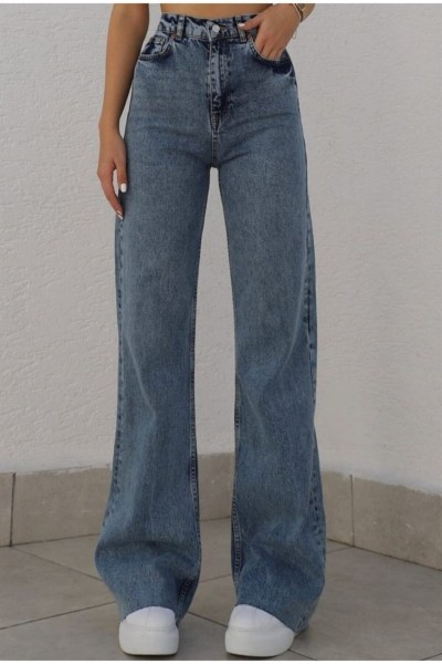 Fashion Nova Likralı Salaş Kadın Orta Kar Mavi Süper Yüksek Bel Salaş Paça Denim Kot Pantolon