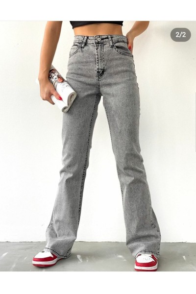 Füme Likralı Kadın Süper Yüksek Bel Salaş Paça Denim Kot Palazzo Pantolon